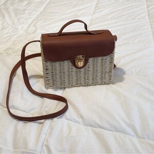 Brown and Cream Woven Handbag